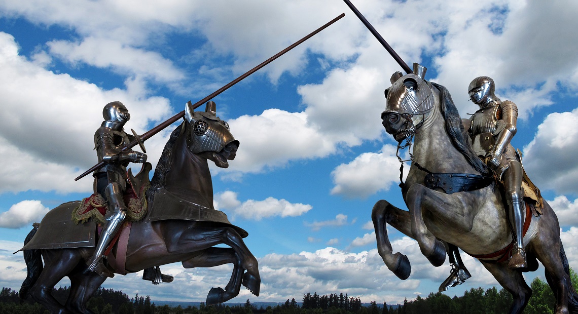 jousting knights on horseback